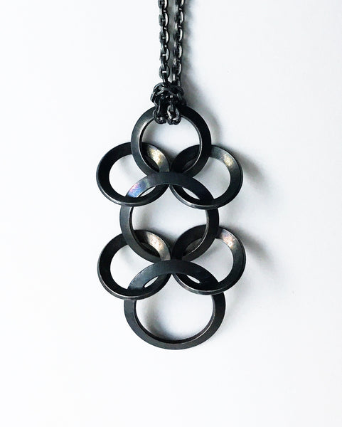 Clasp Pendant on Silk Cord Black / Silver by ENA / Elements and Alloys